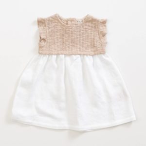 Saison des Abeilles Vetements enfants Habillement bebe coton biologique - fille bebe -robe bicolore beige blanc