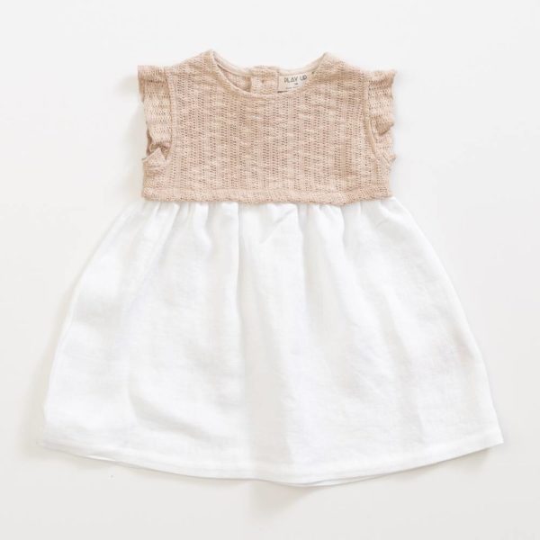 Saison des Abeilles Vetements enfants Habillement bebe coton biologique - fille bebe -robe bicolore beige blanc