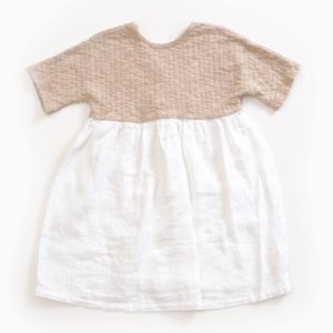 Saison des Abeilles Vetements enfants Habillement bebe coton biologique - fille bebe -robe bicolore beige et blanc