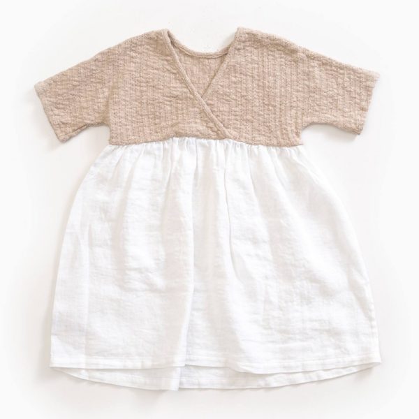 Saison des Abeilles Vetements enfants Habillement bebe coton biologique - fille bebe -robe bicolore beige et blanc