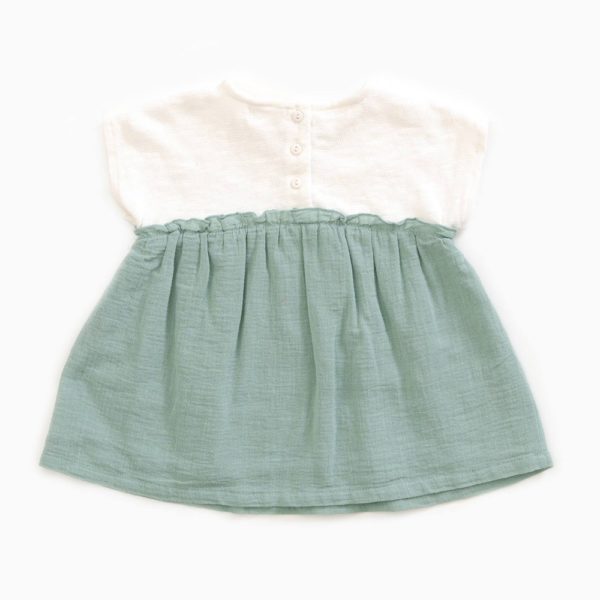 Saison des Abeilles Vetements enfants Habillement bebe coton biologique - fille bebe -robe bicolore blanc bleu