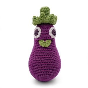 Saison des abeilles Jouet Peluche coton bio bebe enfant hochet legume grelot aubergine