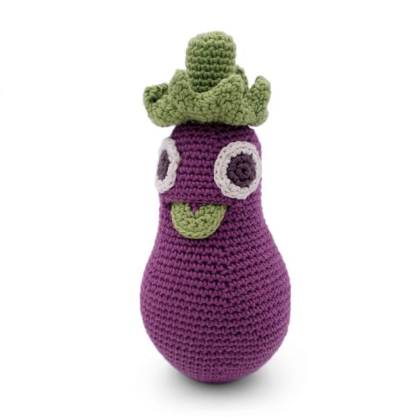 Saison des abeilles Jouet Peluche coton bio bebe enfant hochet legume grelot aubergine