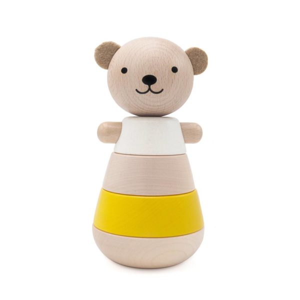 Saison-des-abeilles-Jouet-ecologique-en-bois-bebe-enfant-ours-empilable-jaune