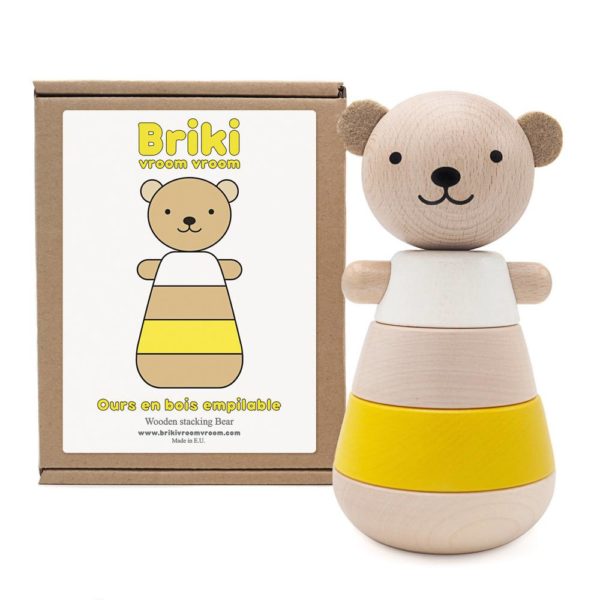 Saison-des-abeilles-Jouet-ecologique-en-bois-bebe-enfant-ours-empilable-jaune